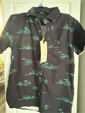 Nomad Boys Tropical Button-Up Shirt | NWT | Size 8 | Beach & Palm Tree Print